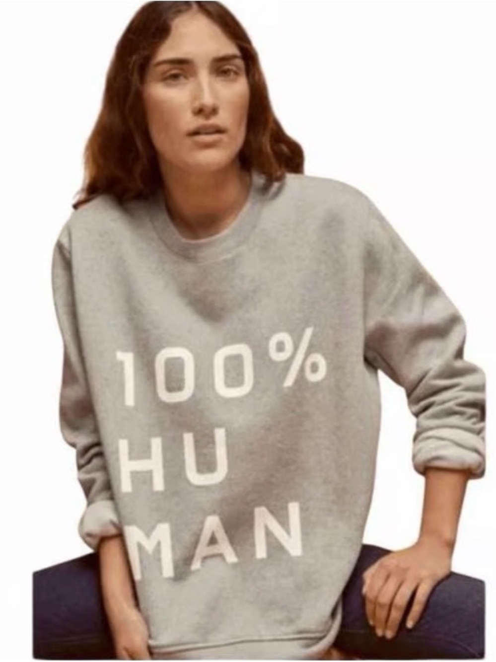 Everlane Gray Crewneck Sweatshirt with White "100% HUMAN" Print